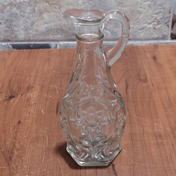 Vintage Pressed Glass Cruet Syrup Oil Vinegar Salad Dressing Serveware Sunburst - Picture 1 of 8